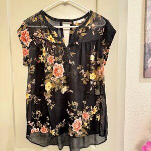 Notch neck printed boho blouse